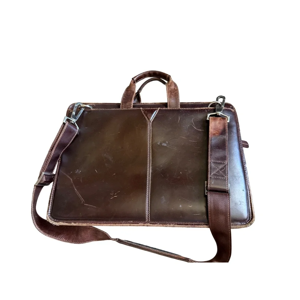Johnston & Murphy Mens Brown Leather Briefcase Laptop Messenger Bag